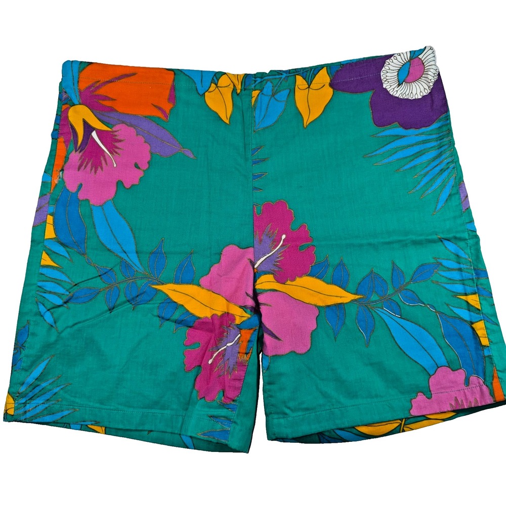 VTG Original Jams‎ Made in USA  Green Floral Surf Line Shorts Trunks Medium READ